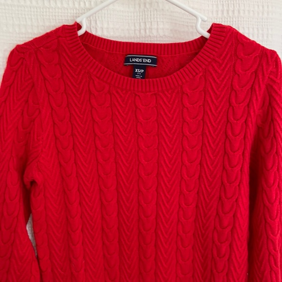#7 Land’s End Cable knit Sweater WM SZ XS Petit Red - Picture 2 of 9